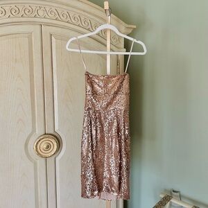 BCBGMAXAZRIA Carole Gold Sequin Strapless Cocktail Dress | Size 2